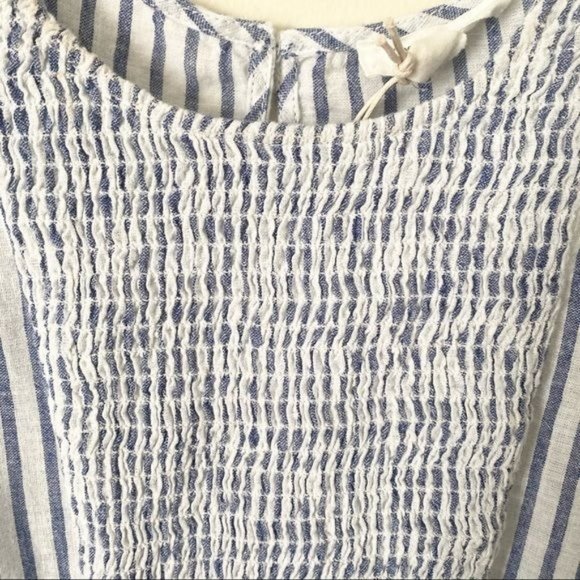 NWT beachlunchlounge Blue/White Striped Linen Blend Smocked Tank Top - Picture 3 of 10